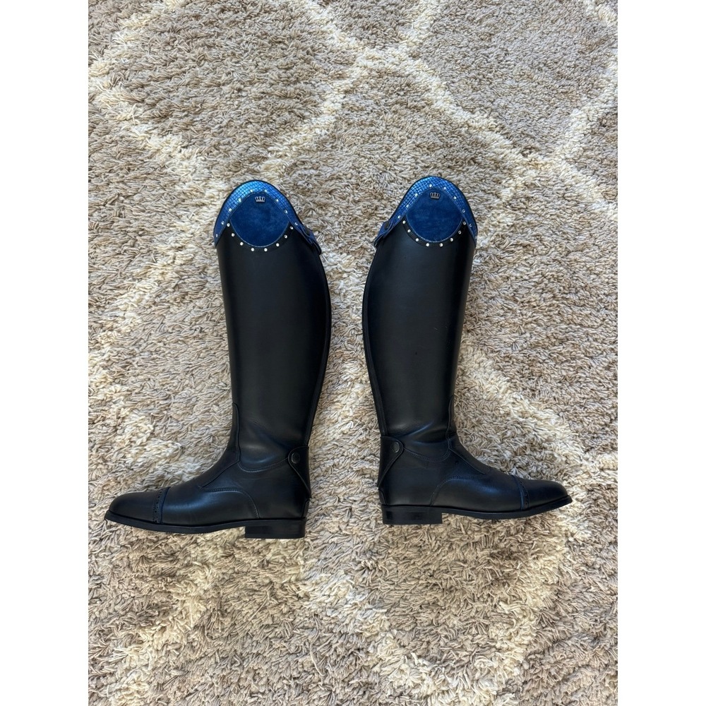 Kingsley Olbia Dressage Riding Boots Black Blue Snakeskin Trim Size 39